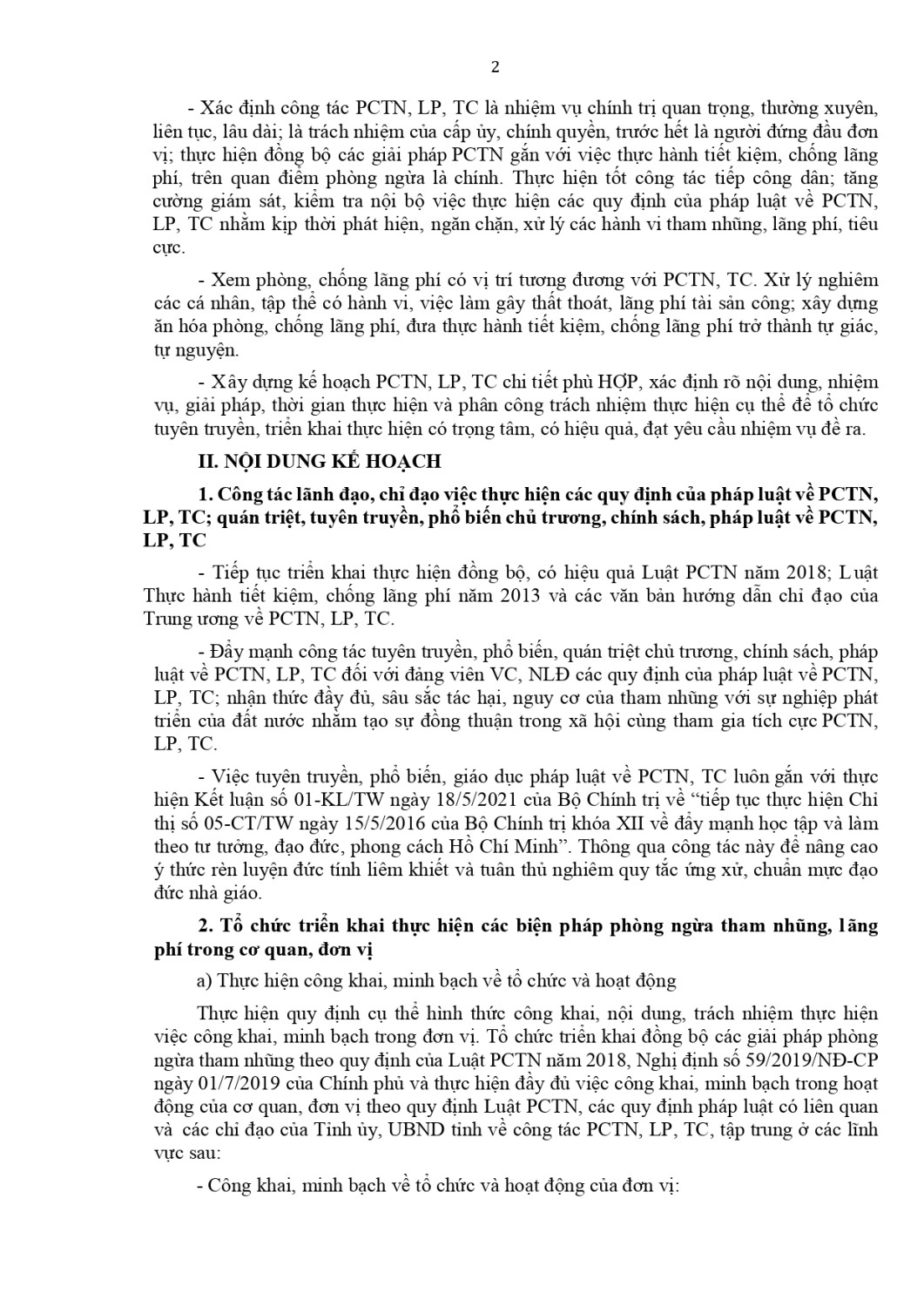 Kế hoạch thực hiện công tác PCTN, LP, TC năm 2026 của trường THPT Nguyễn Huệ page 0002