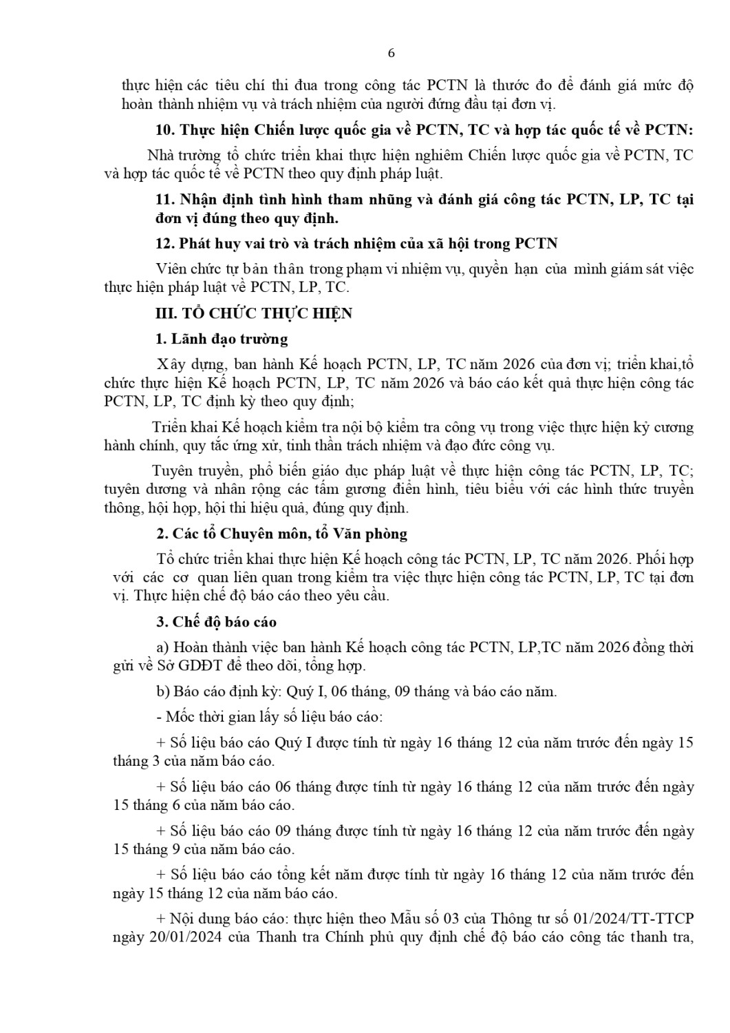 Kế hoạch thực hiện công tác PCTN, LP, TC năm 2026 của trường THPT Nguyễn Huệ page 0006