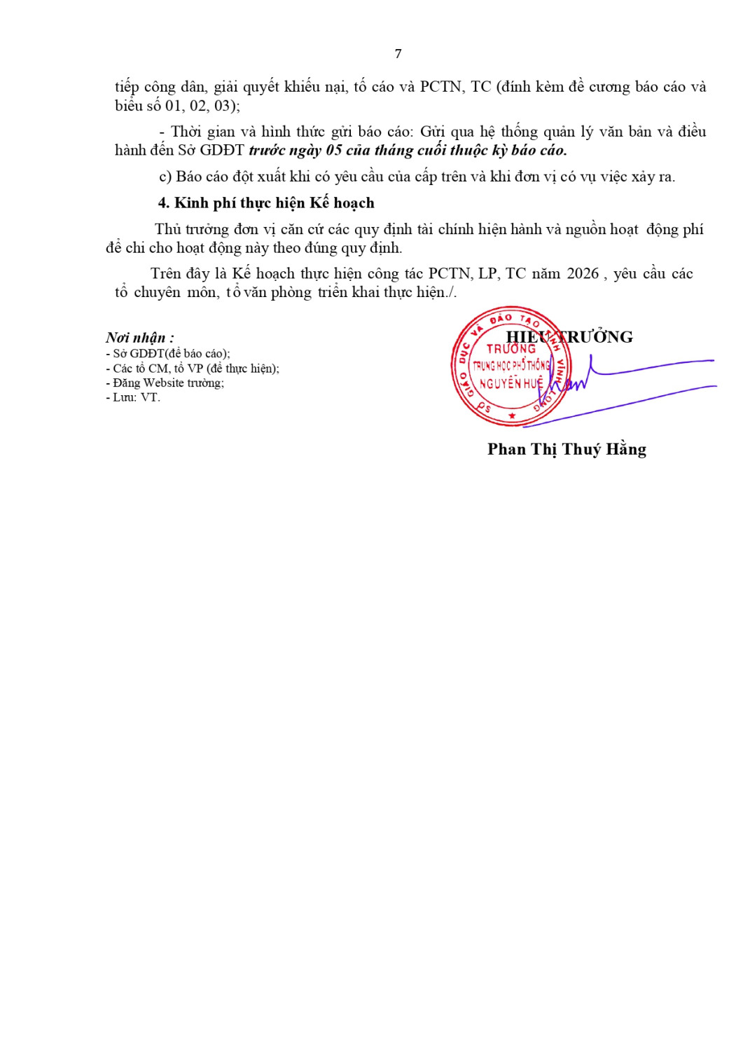 Kế hoạch thực hiện công tác PCTN, LP, TC năm 2026 của trường THPT Nguyễn Huệ page 0007